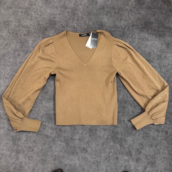 NWT Women RALPH LAUREN Honey Tan Classic   Timeless Blouson light Sweater Spring - Picture 2 of 7